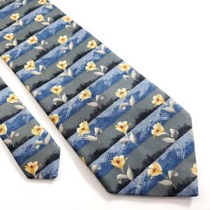 Marks &‎ Spencer Blue Green Yellow Floral Print Silk Tie St Michael